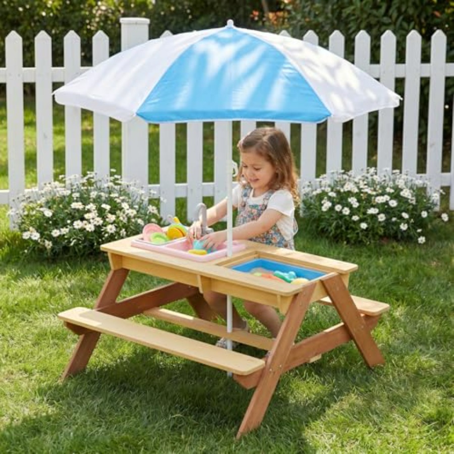 Kids Outdoor Table With Umbrella - Açık hava çocuk piknik masası, şemsiyeli,