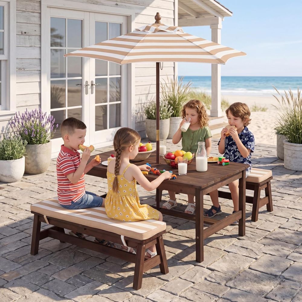 Kids Outdoor Table With Umbrella - Çocuk Piknik Masası, Büyük 42“x 23”