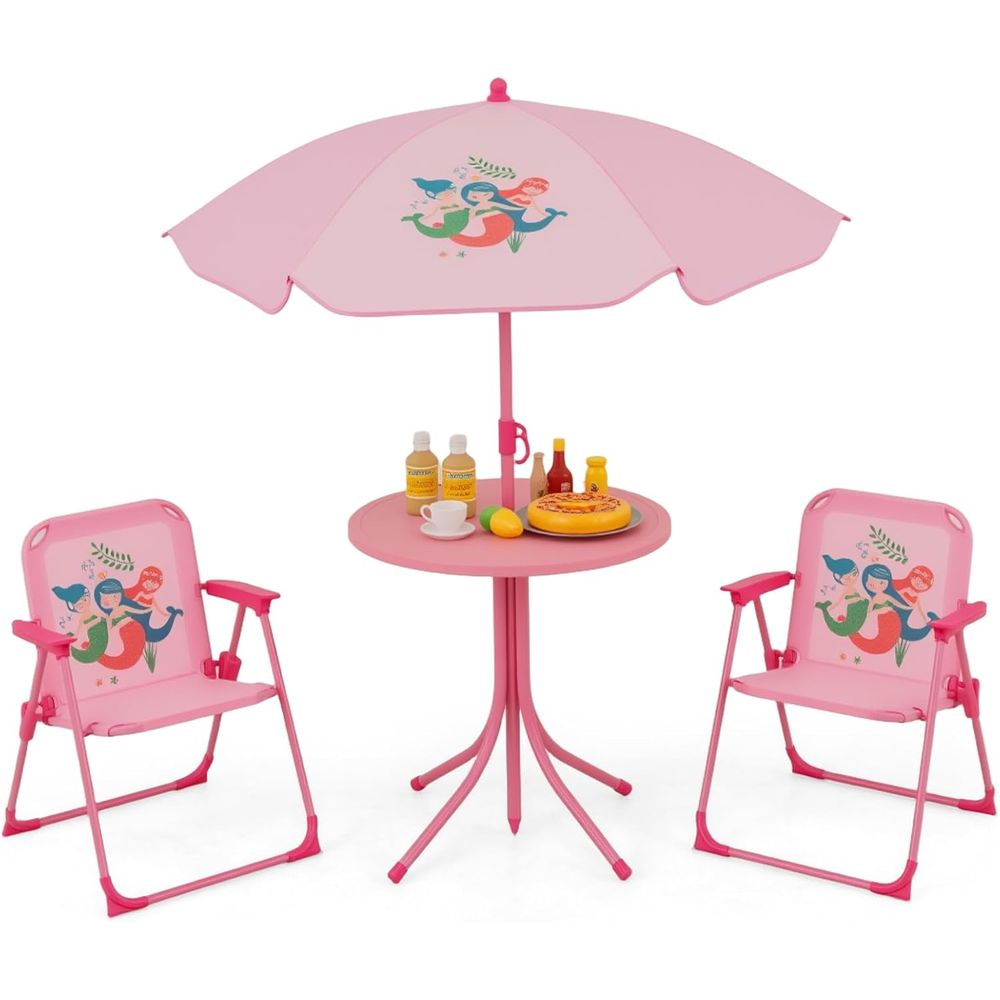 Kids Outdoor Table And Chairs With Umbrella - Çocuk Piknik Masası, 2 Katlanır Sandalyeli