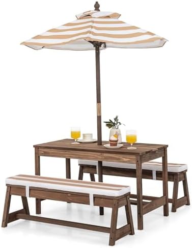 Kids Outdoor Table With Umbrella - Çocuk Piknik Masası, Çıkarılabilir Minderli ve