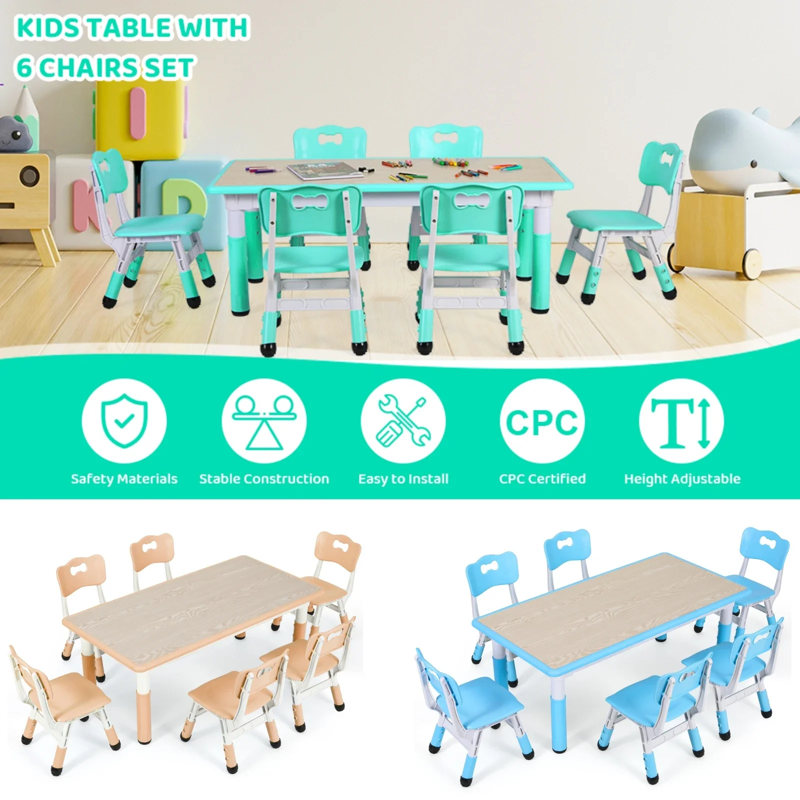 Kids Outdoor Table And Chairs - Çocuklar masa ve 6 sandalye seti
