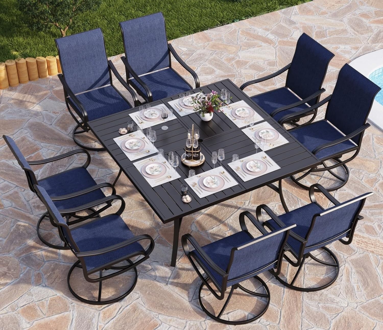 Kids Outdoor Table And Chairs With Umbrella - 9 Parçalı Açık Hava Yemek Seti,