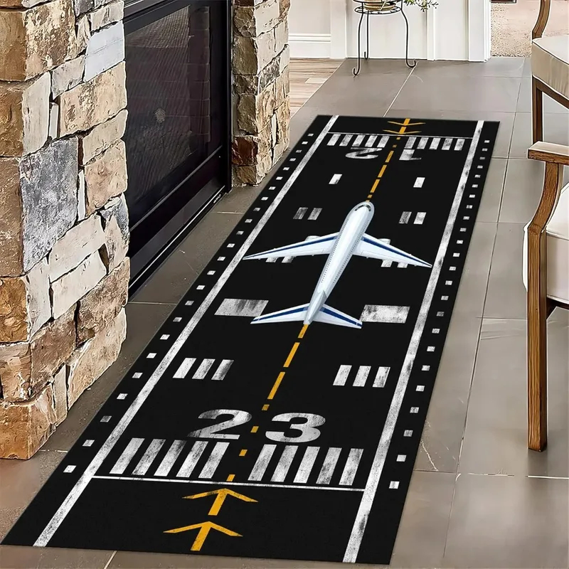 Kids Outdoor Mat Waterproof - VIKAMA Uçak Pisti Baskılı Yolluk Halı,