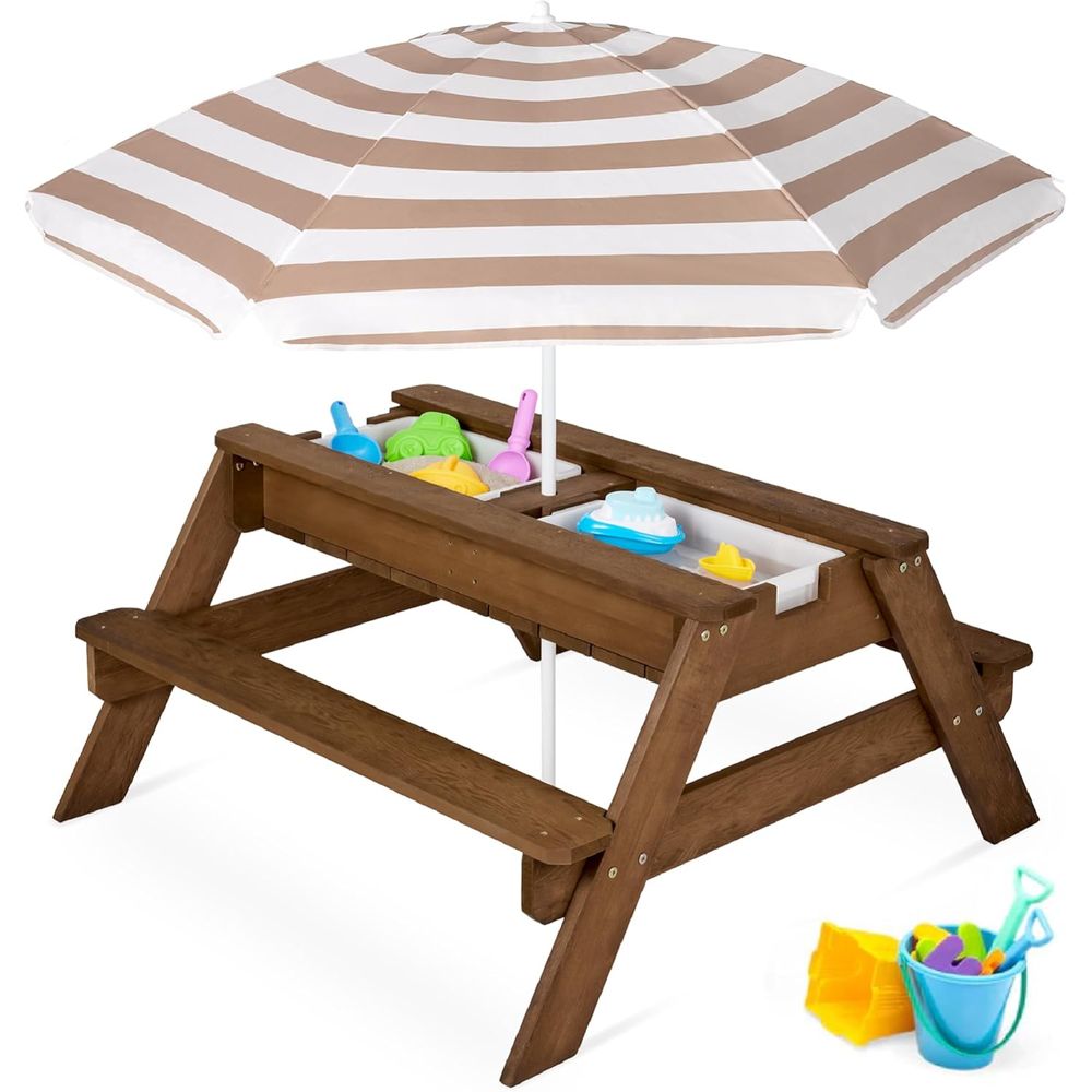 Kids Outdoor Table With Umbrella - Çocuklar için Şemsiyeli Piknik Masası, 3'ü