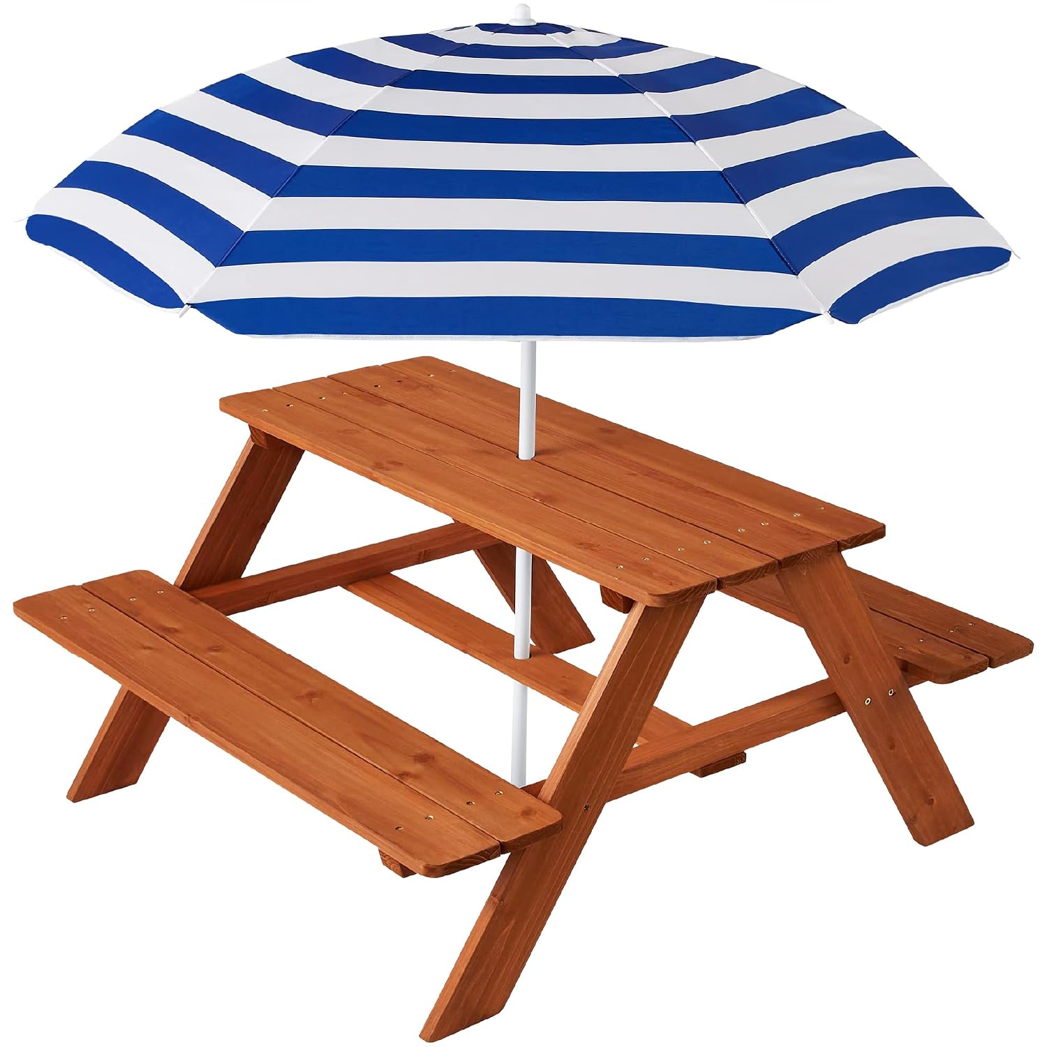 Kids Outdoor Table With Umbrella - Ahşap Çocuk Piknik Masası ve Şemsiyesi,