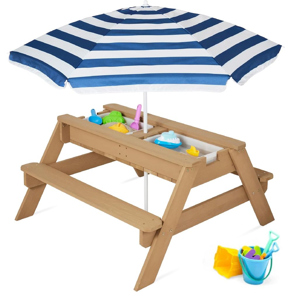 Kids Outdoor Table With Umbrella - Çocuklar için Şemsiyeli Piknik Masası, 3'ü