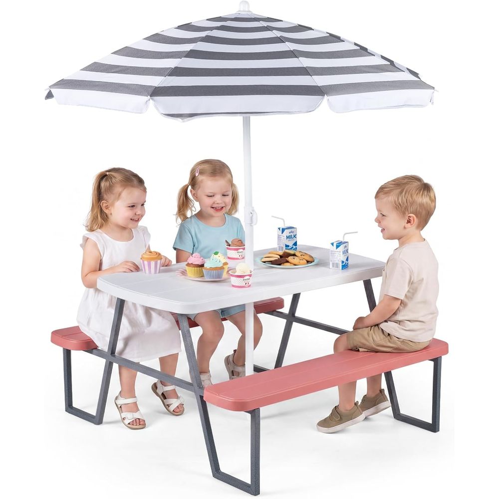 Kids Outdoor Table With Umbrella - Çocuk Piknik Masası, Çıkarılabilir Şemsiyeli Küçük