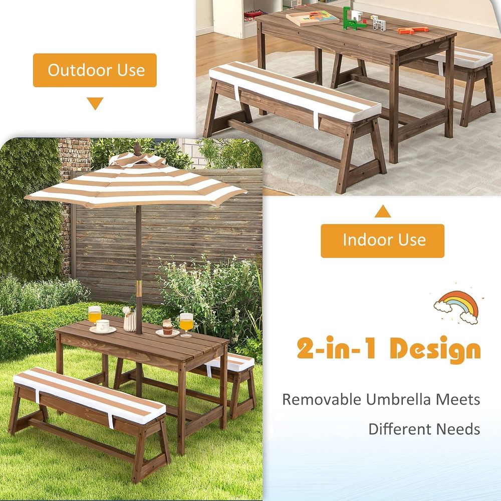 Çocuk Piknik Masası, Küçük Çoc - Kids Outdoor Table And Chairs With Umbrella incelemesi ve fiyatı