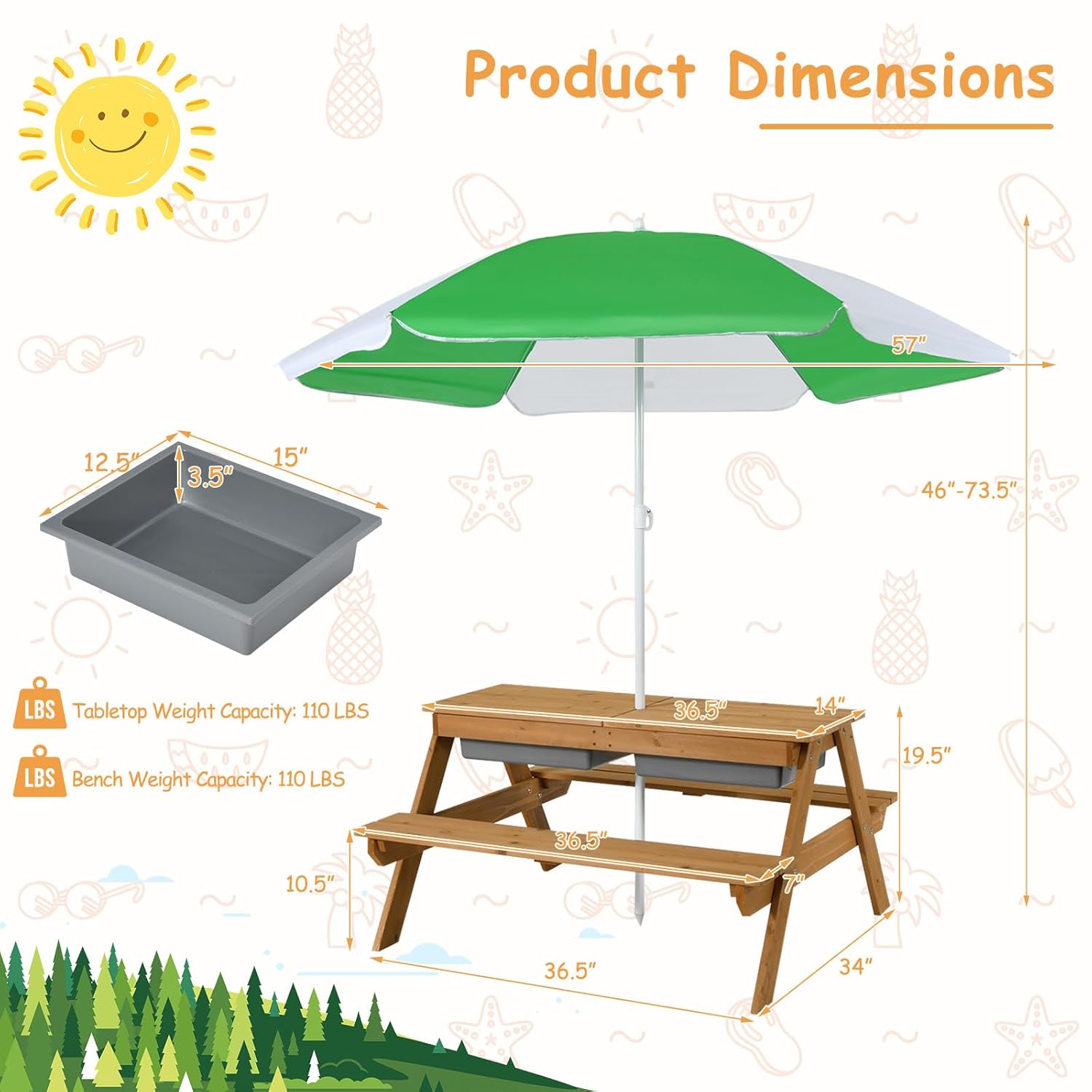 4'ü 1 Arada Sedir Çocuk Piknik - Kids Outdoor Table With Umbrella incelemesi ve fiyatı
