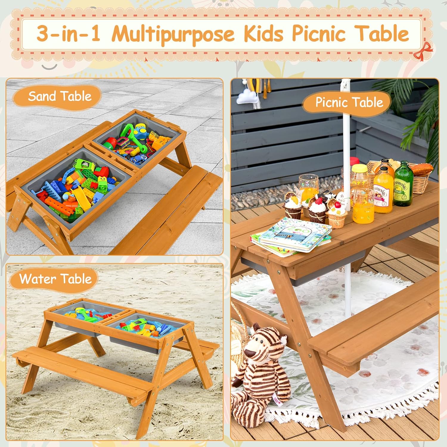 4'ü 1 Arada Sedir Çocuk Piknik - Kids Outdoor Table With Umbrella incelemesi ve fiyatı
