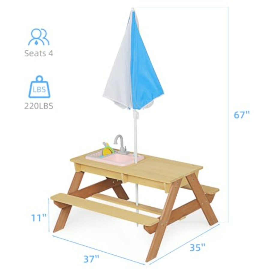 Açık hava çocuk piknik masası, - Kids Outdoor Table With Umbrella incelemesi ve fiyatı