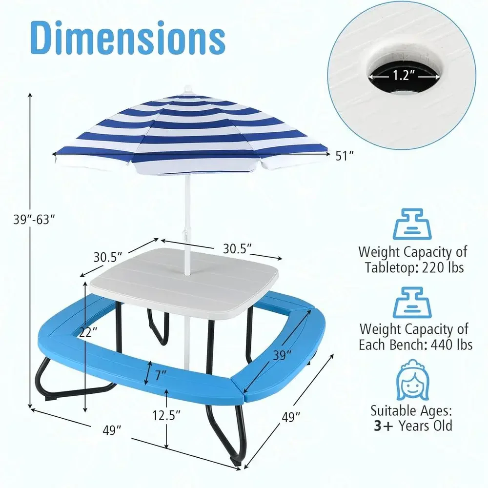 8 Kişilik Çocuk Piknik Masası, - Kids Outdoor Table With Umbrella incelemesi ve fiyatı