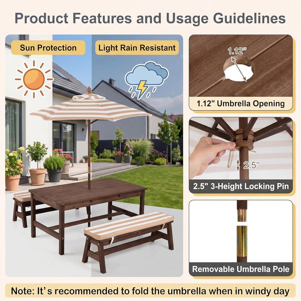 Çocuk Piknik Masası, Büyük 42“ - Kids Outdoor Table With Umbrella incelemesi ve fiyatı