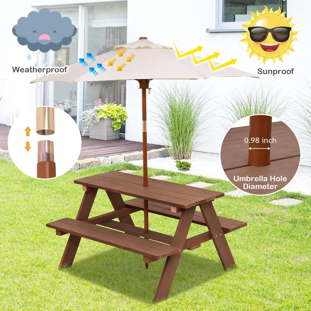 Çocuk Piknik Masası, Ahşap Çoc - Kids Outdoor Table And Chairs With Umbrella incelemesi ve fiyatı