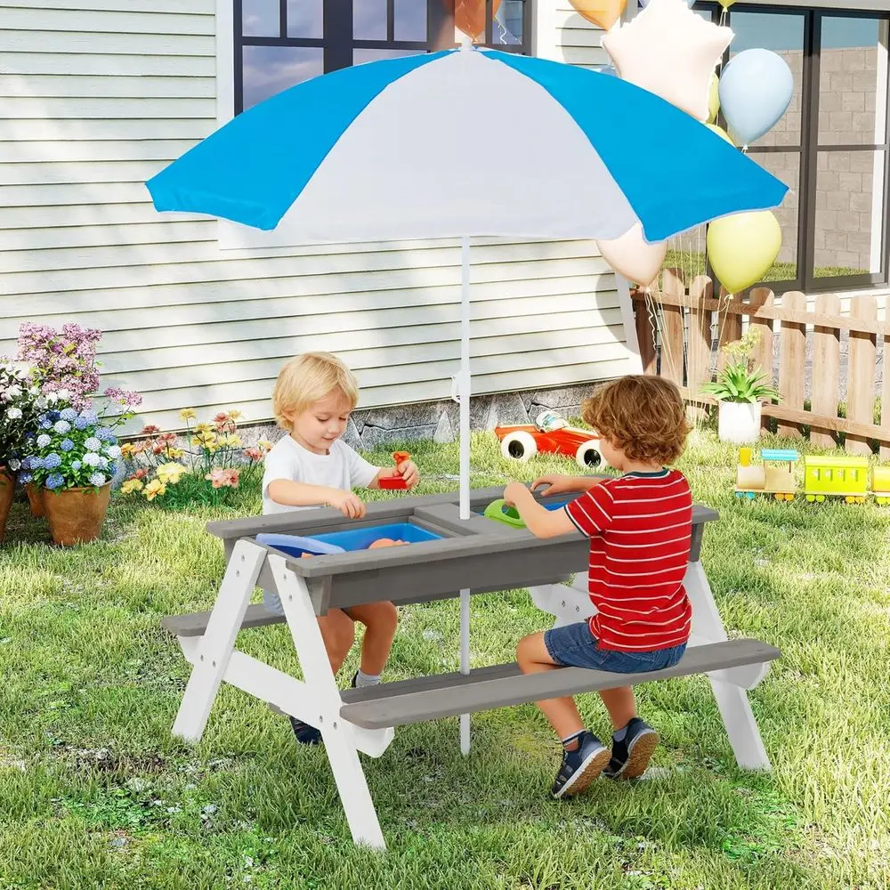 Çocuklar için 3'ü 1 Arada Ahşa - Kids Outdoor Table With Umbrella incelemesi ve fiyatı