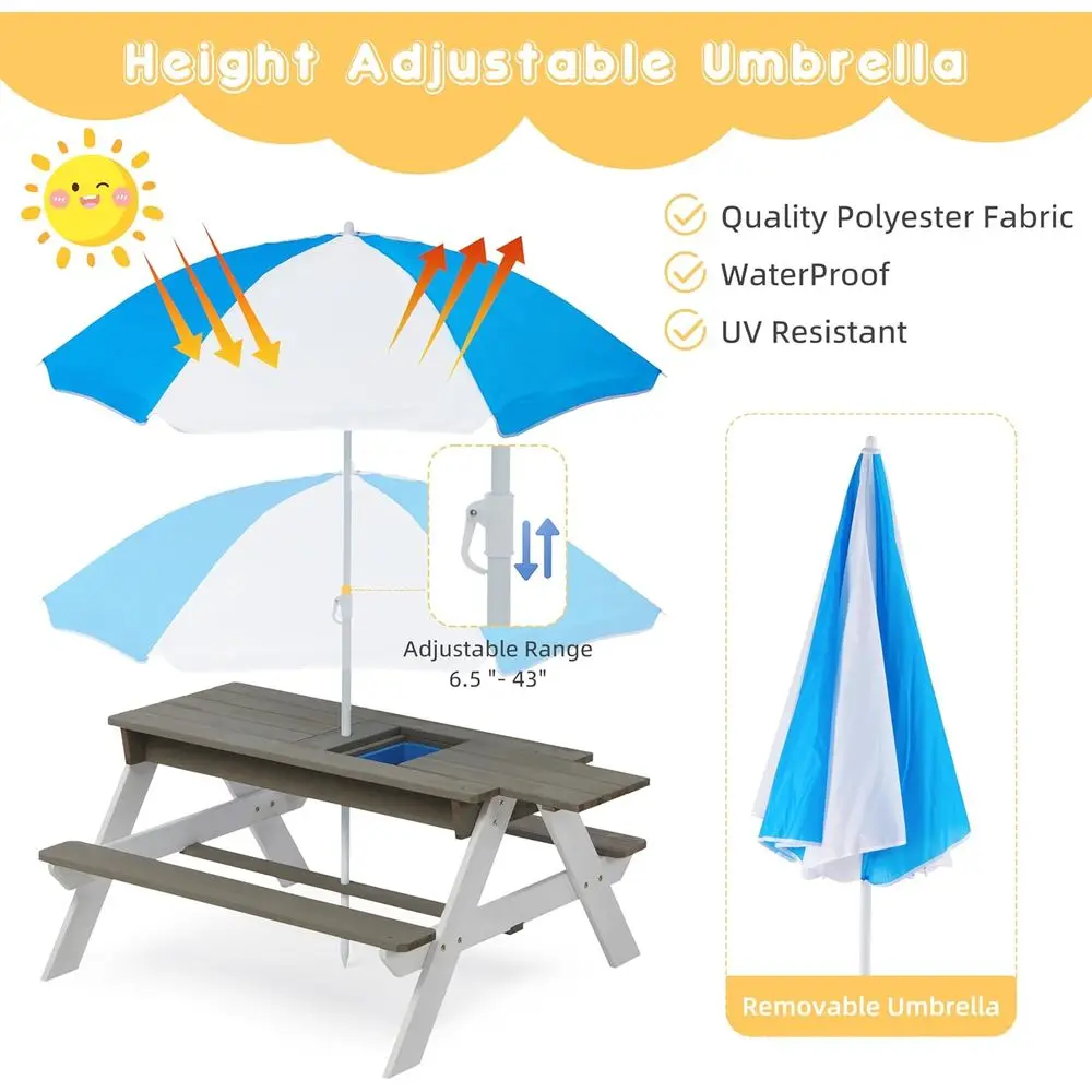 Çocuklar için 3'ü 1 Arada Ahşa - Kids Outdoor Table With Umbrella incelemesi ve fiyatı