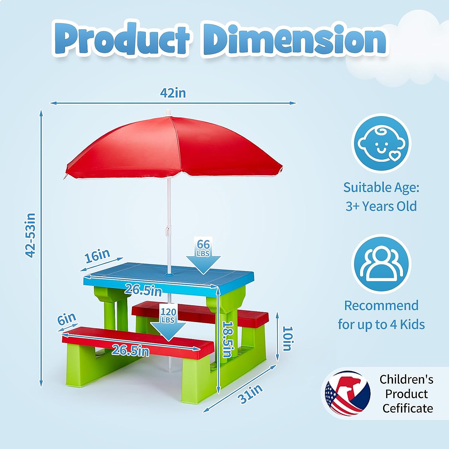 JOYMOR Çocuk Piknik Masası ve  - Kids Outdoor Table With Umbrella incelemesi ve fiyatı