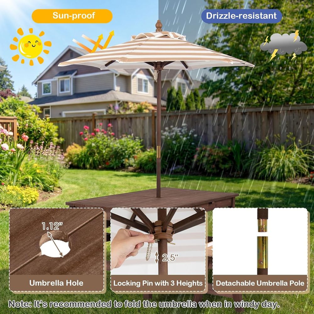 Çocuk Piknik Masası, Ahşap Küç - Kids Outdoor Table With Umbrella incelemesi ve fiyatı