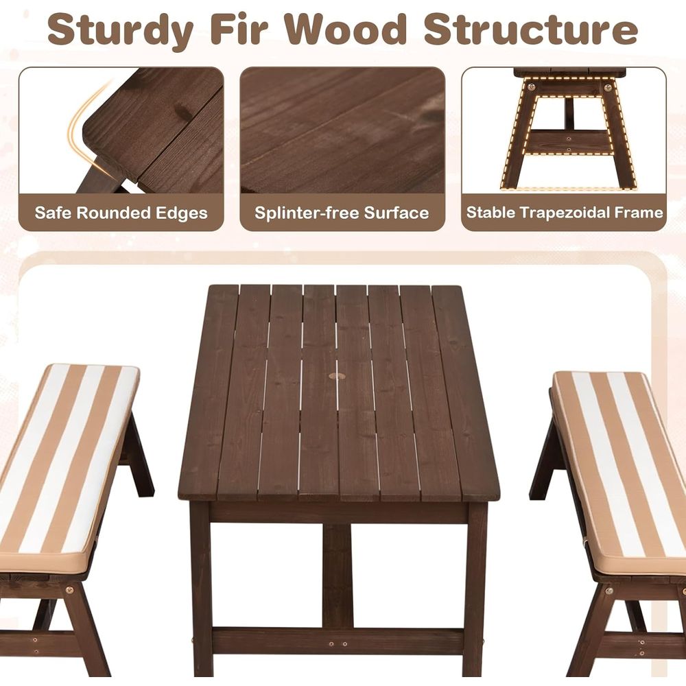 Çocuk Piknik Masası, Ahşap Küç - Kids Outdoor Table With Umbrella incelemesi ve fiyatı