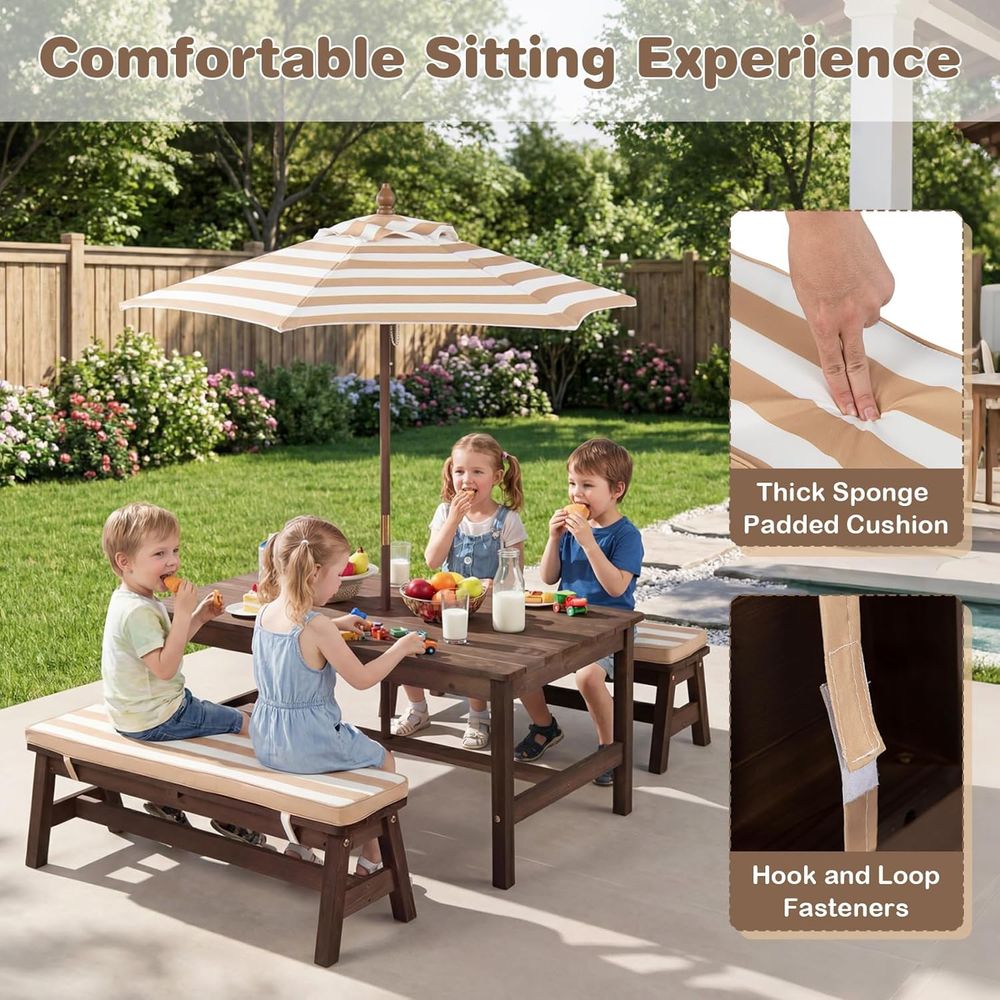 Çocuk Piknik Masası, Ahşap Küç - Kids Outdoor Table With Umbrella incelemesi ve fiyatı