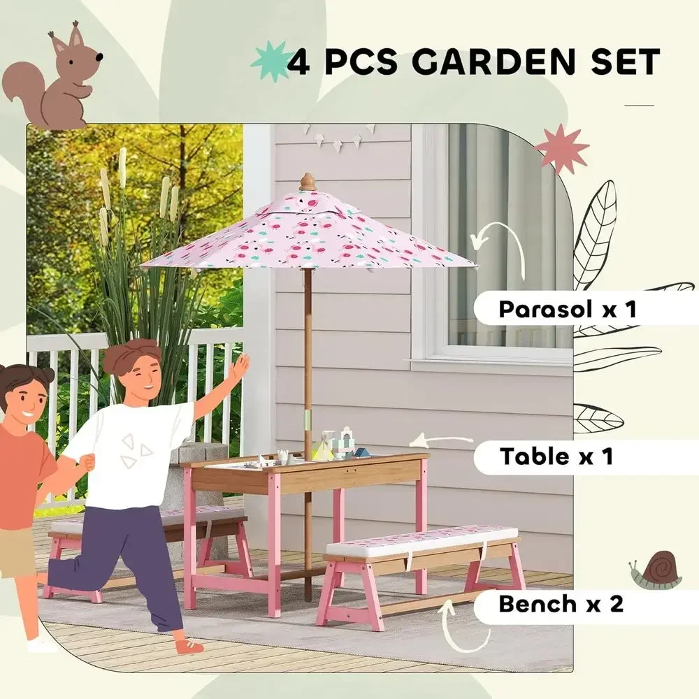 Şemsiye, Minderler ve Saklama  - Kids Outdoor Table With Umbrella incelemesi ve fiyatı