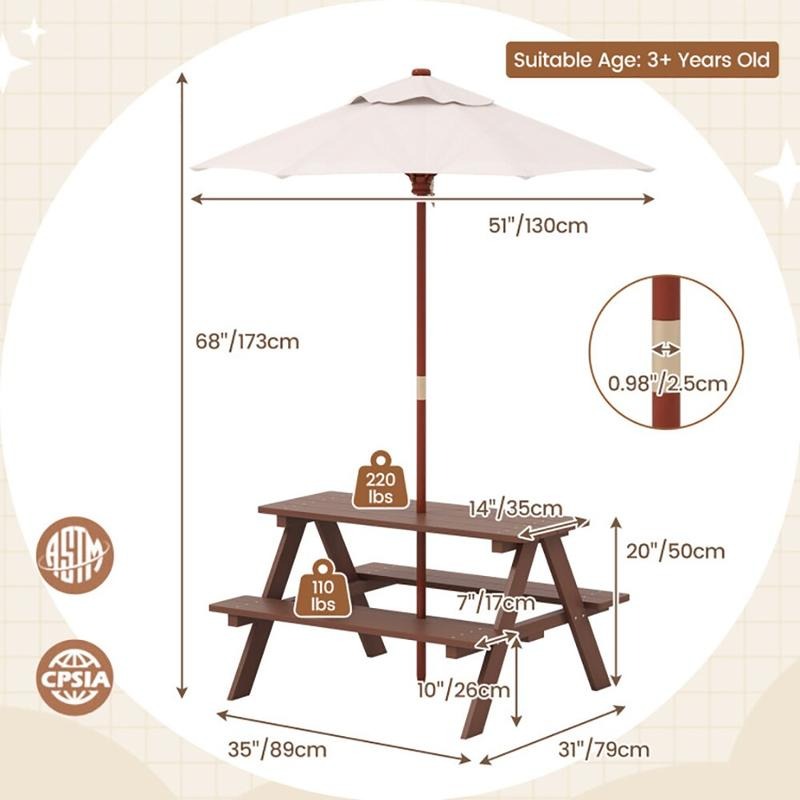 Açık Hava 4 Kişilik Çocuk Pikn - Kids Outdoor Table With Umbrella incelemesi ve fiyatı