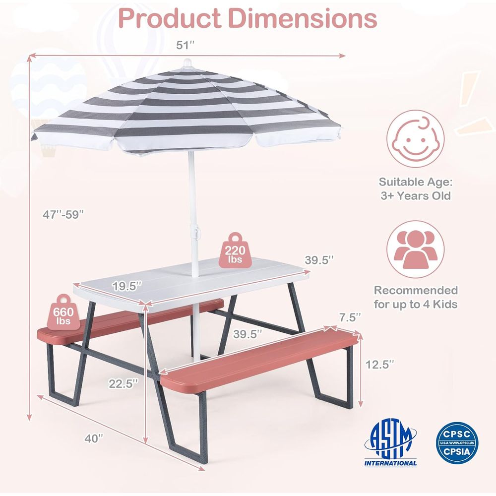 Çocuk Piknik Masası, Çıkarılab - Kids Outdoor Table With Umbrella incelemesi ve fiyatı